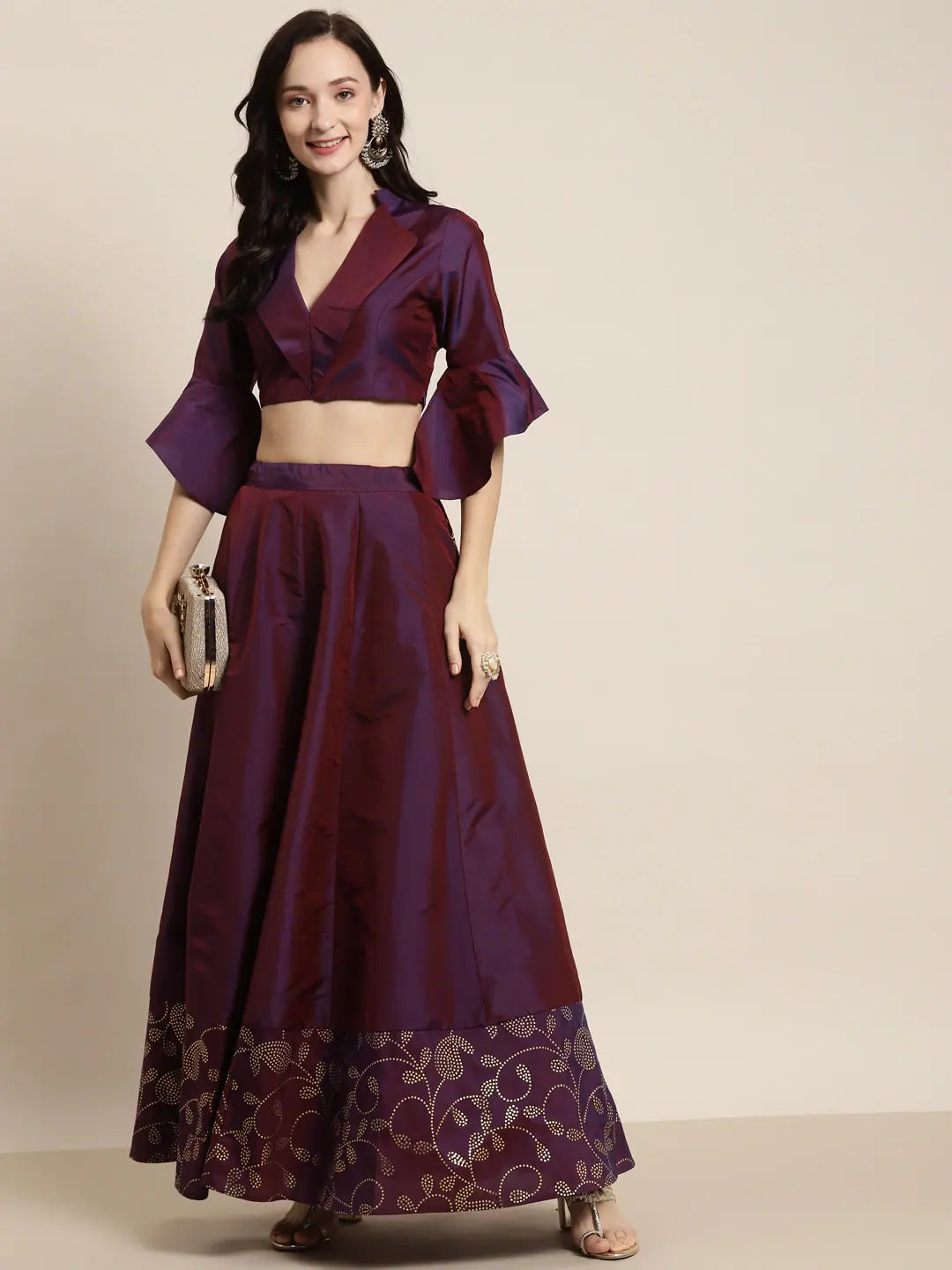 Purple Knotch Crop Top - Style With Women's Lehenga Choli