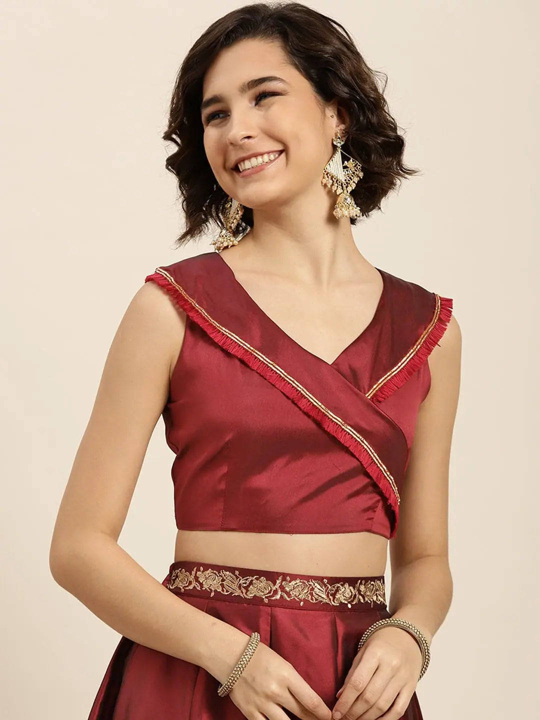 Maroon Off Shoulder Top - Style Your Festive Lehenga Choli