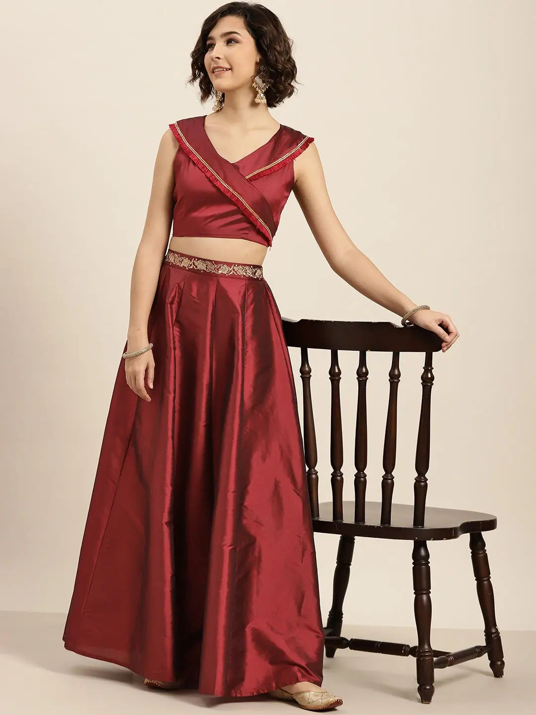 Maroon Off Shoulder Top - Style Your Festive Lehenga Choli