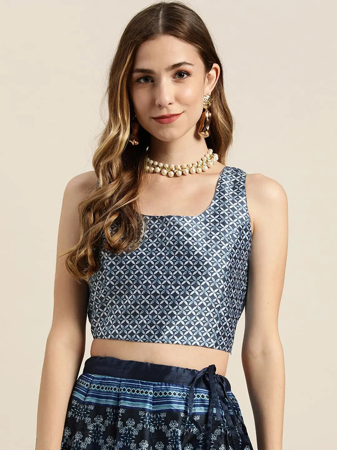 Indigo Floral Crop Top | Designer Lehenga Choli Look for Women