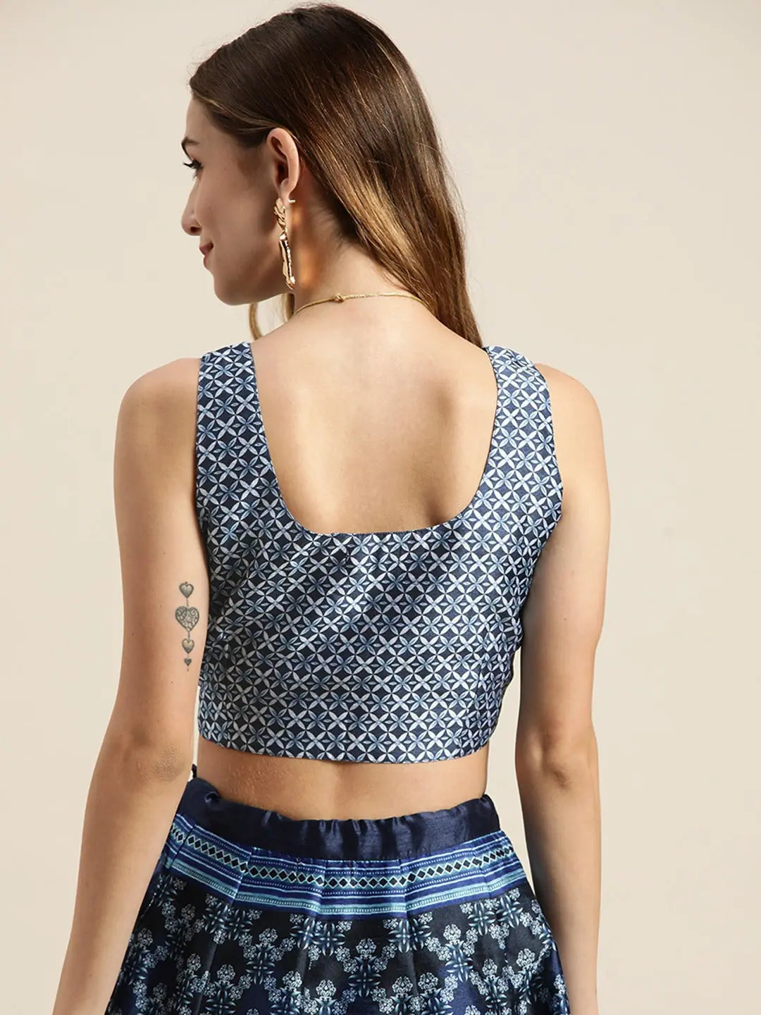 Indigo Floral Crop Top | Designer Lehenga Choli Look for Women