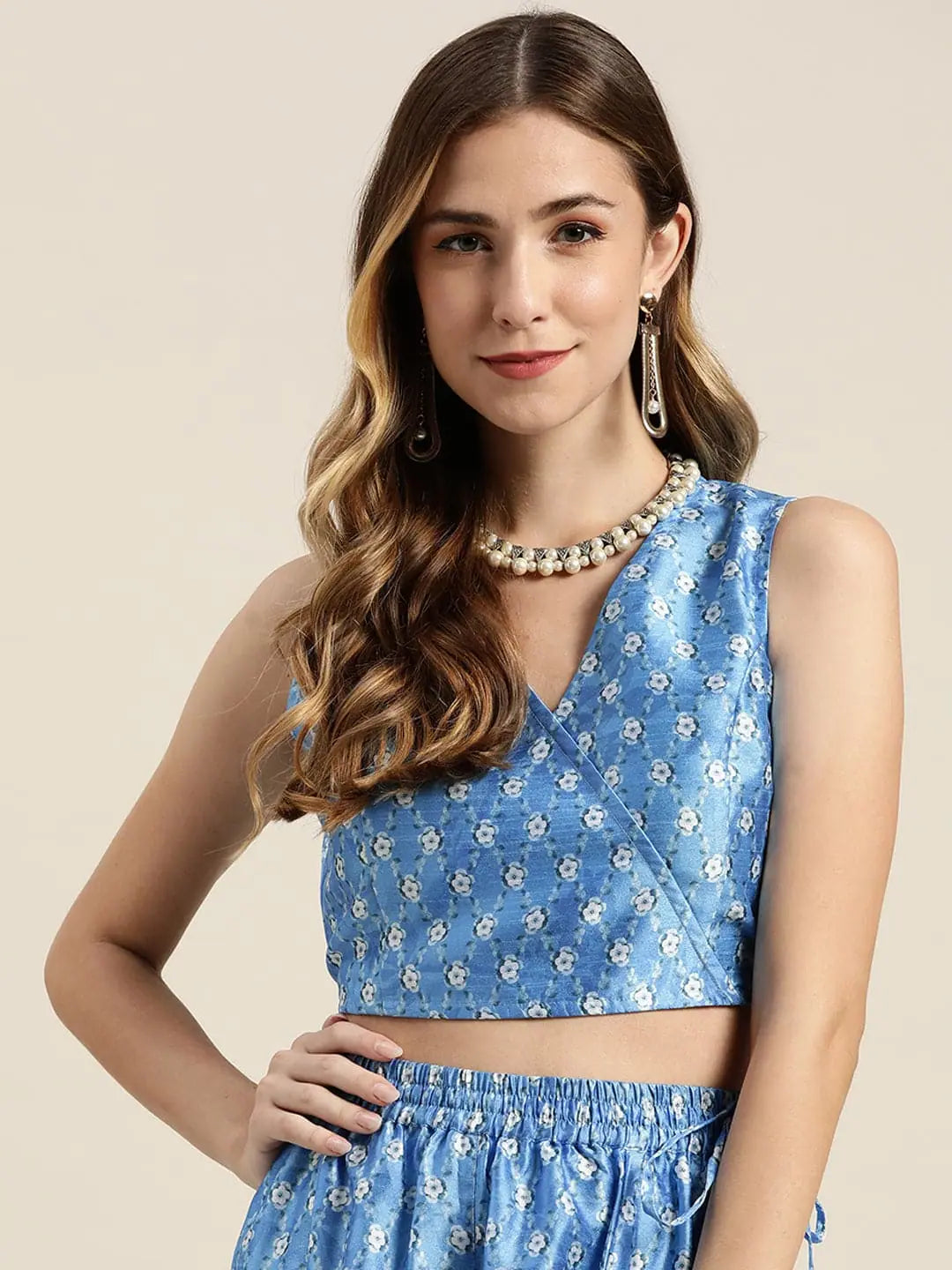 Blue Floral Crop Top | Perfect Women's Party Wear Lehenga Look