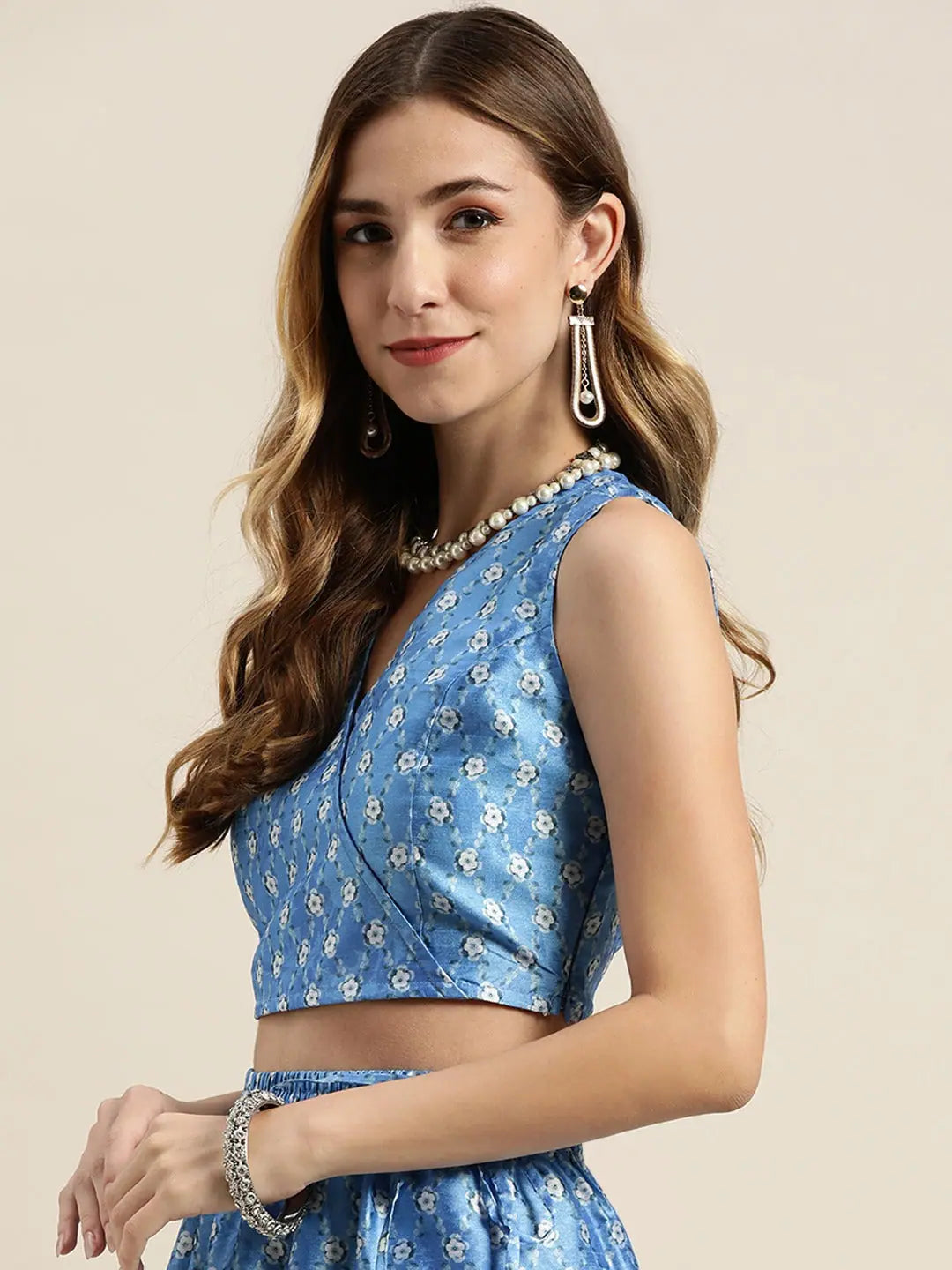 Blue Floral Crop Top | Perfect Women's Party Wear Lehenga Look