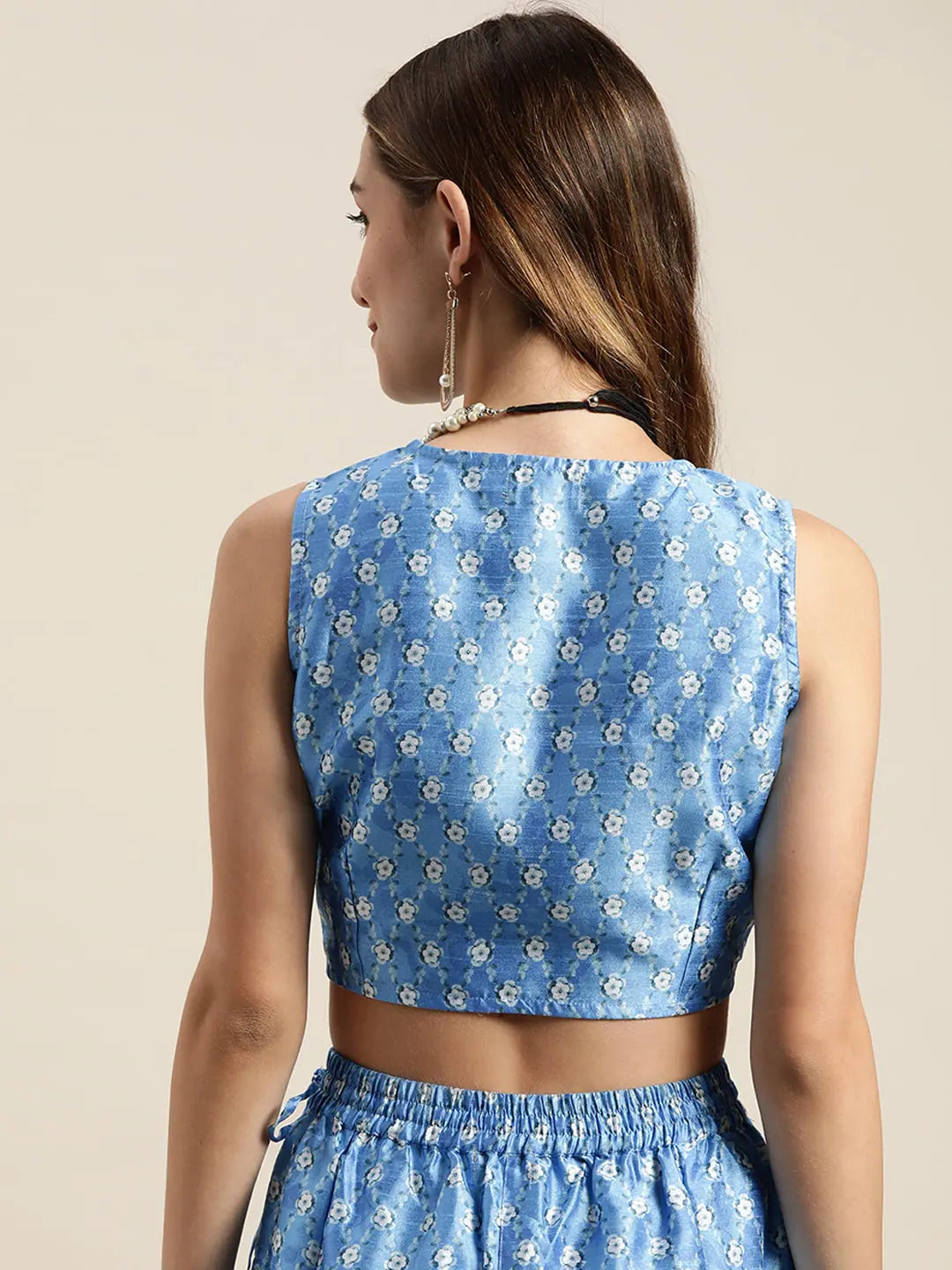 Blue Floral Crop Top | Perfect Women's Party Wear Lehenga Look