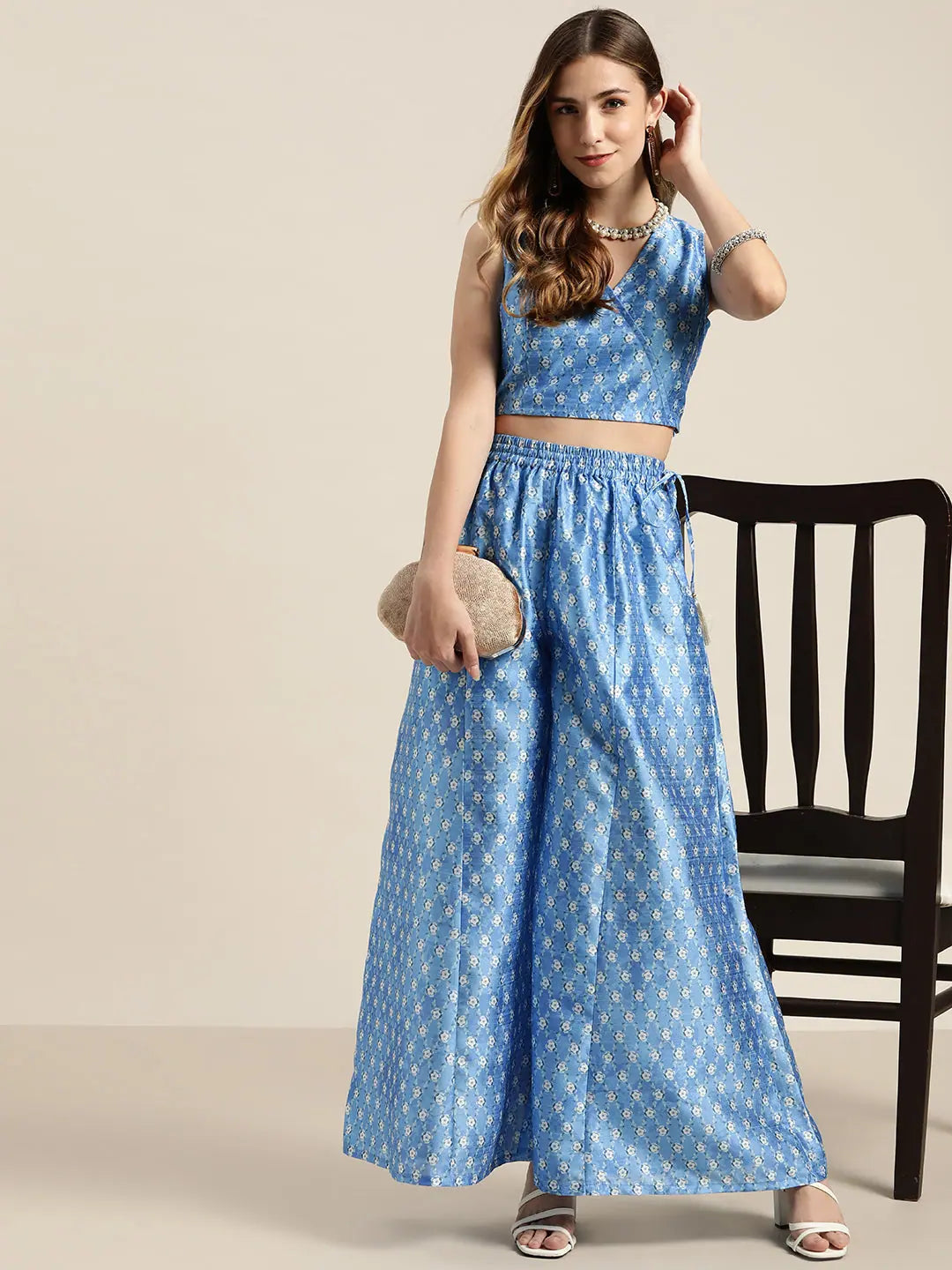 Blue Floral Crop Top | Perfect Women's Party Wear Lehenga Look