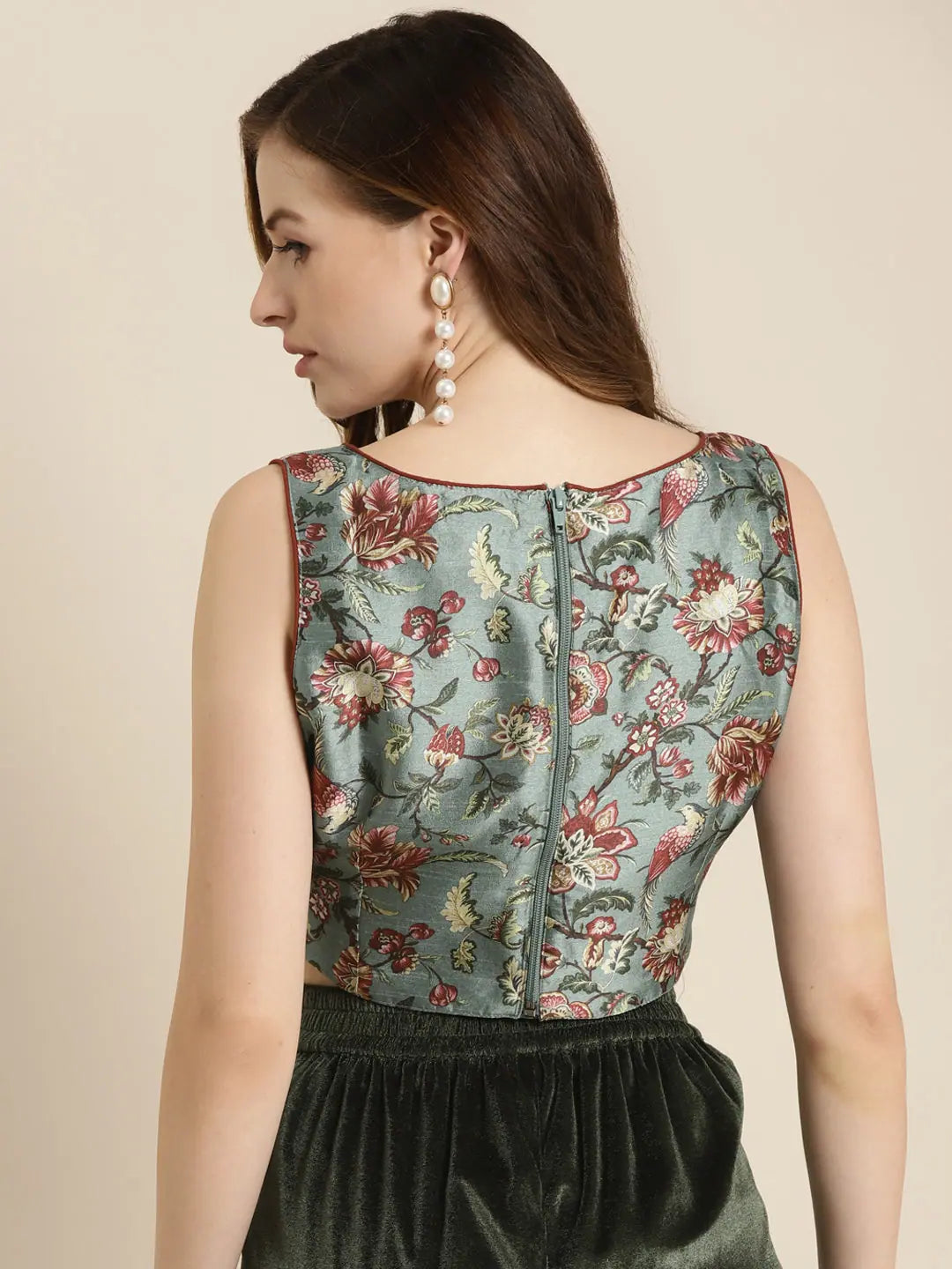 Olive Floral Crop Top - Party Wear Lehenga Choli Look!
