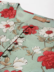 Sea Green Floral Front Button Top