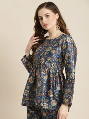 Navy Floral Front Button Top-SHTOP40385XS