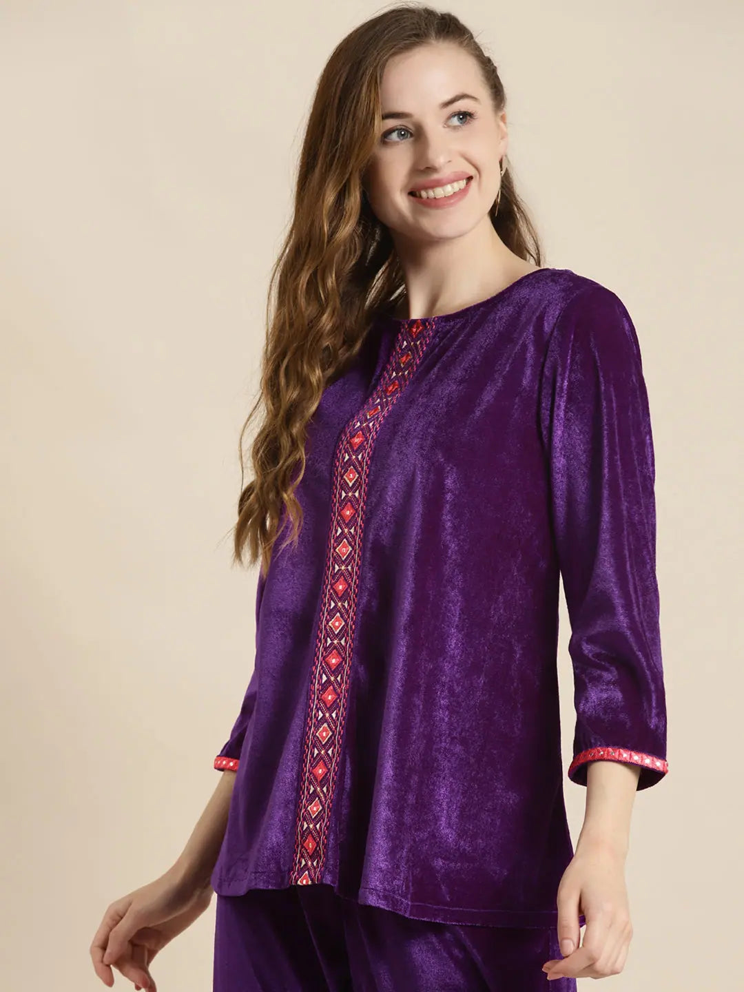 Purple Velvet Embroidered Top - Traditional Indian Lehenga Look