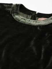 Olive Embroidered Waist Belt Velvet Top