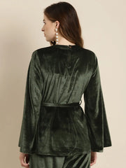 Olive Embroidered Waist Belt Velvet Top