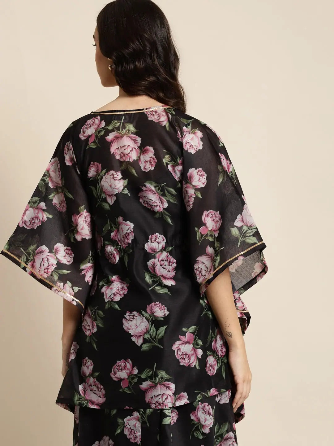 Black & Pink Floral Short Kurtis - Indian Top for Women