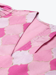Pink Mughal Print Puff Shoulder Crop Top