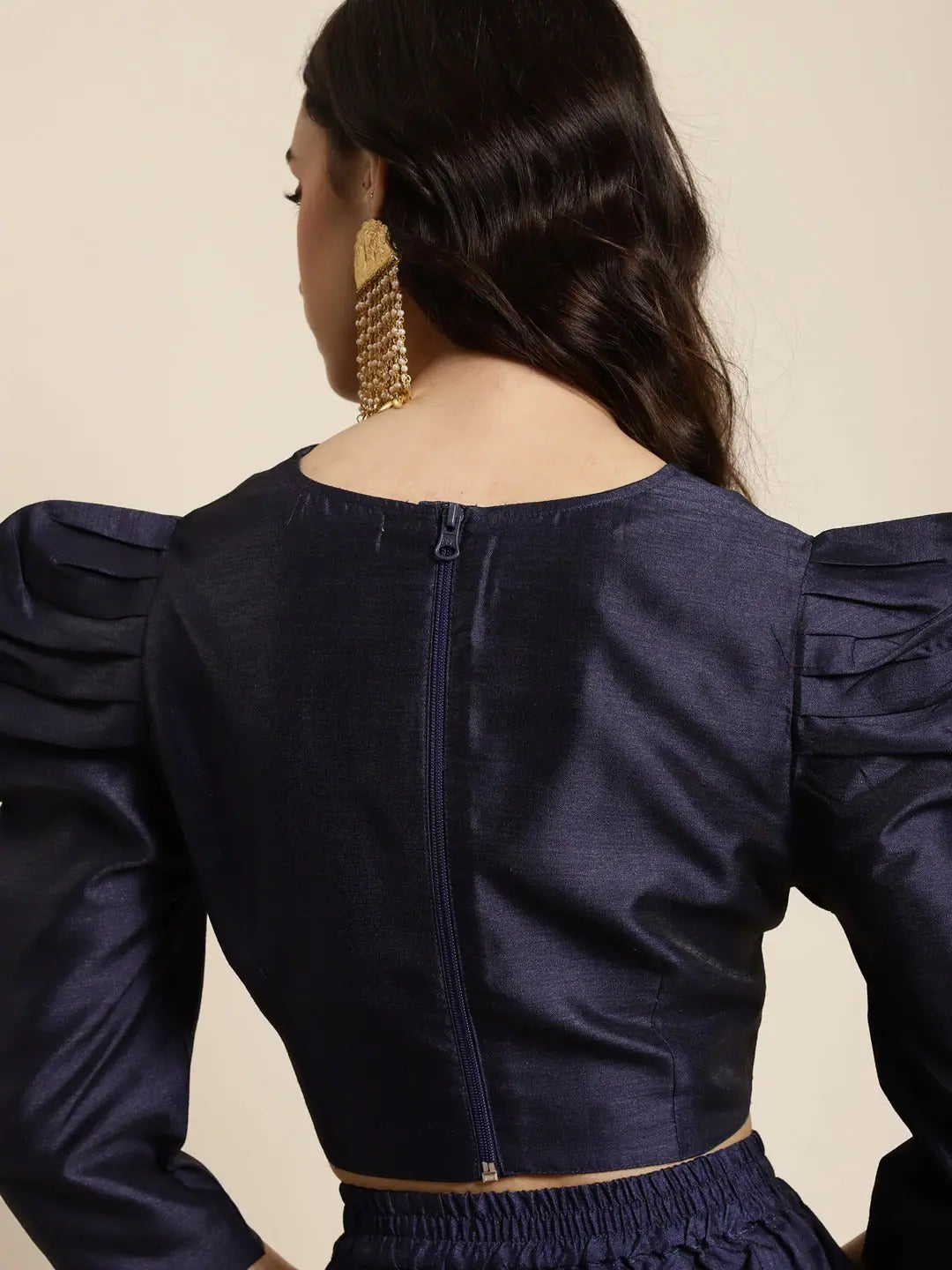 Navy Puff Shoulder Crop Top | Women's Lehenga & Ethnic Lehenga