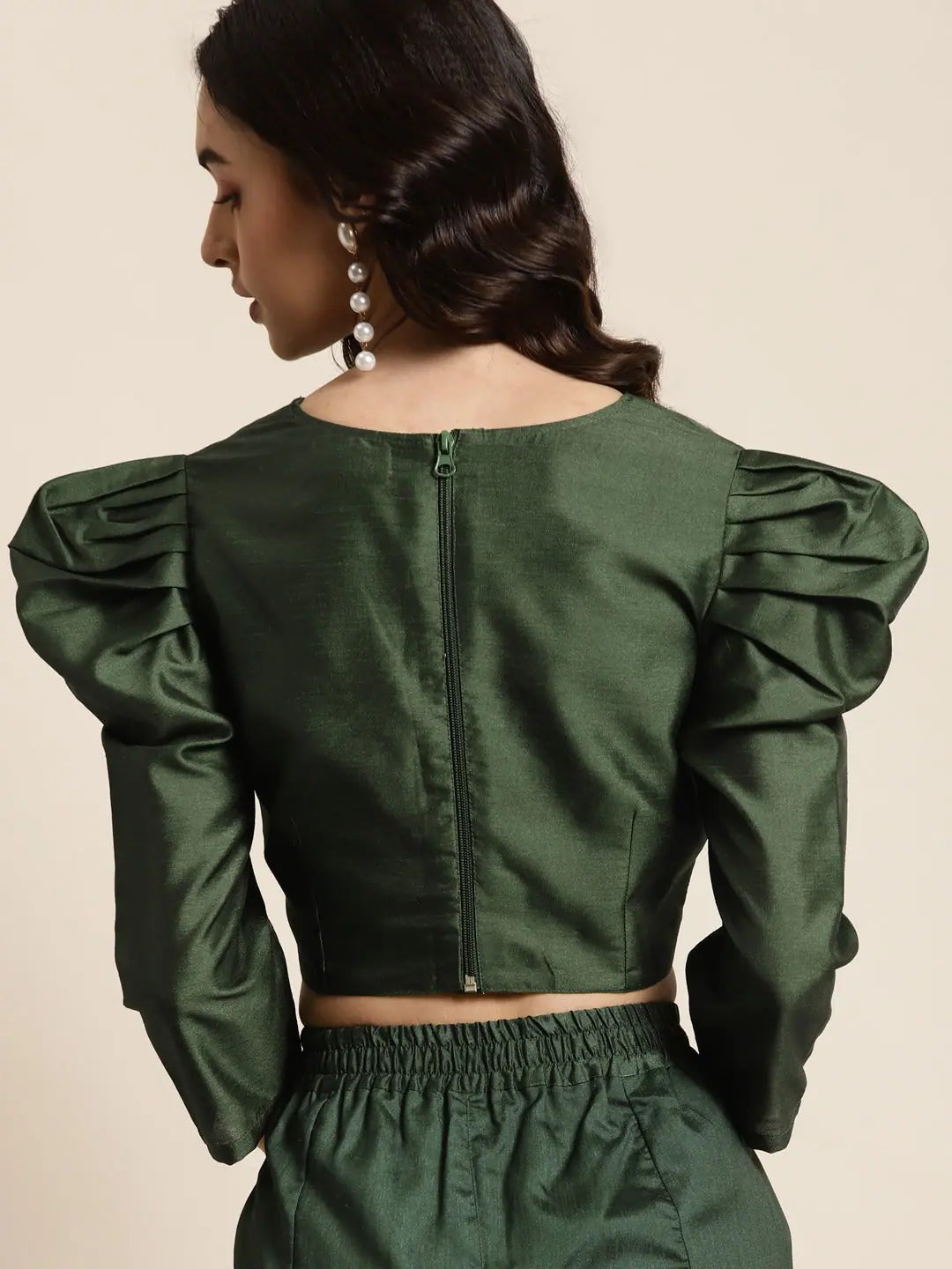 Green Puff Sleeve Crop Top - Women's Western Wear Outf | Hot Pick