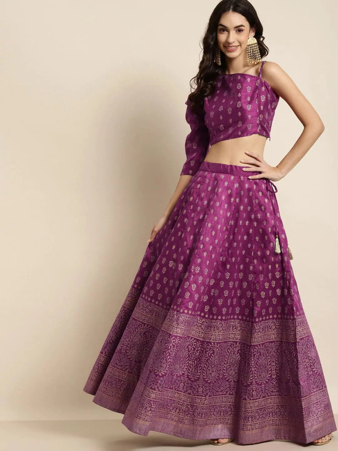 Purple Foil Crop Top | Women's Lehenga Choli Alternative