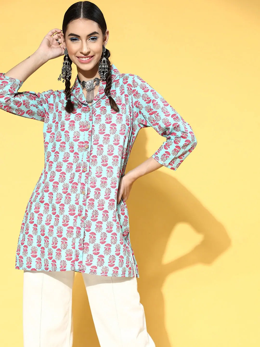 Sky Blue Floral Top - Women's Lehenga & Ethnic Styles