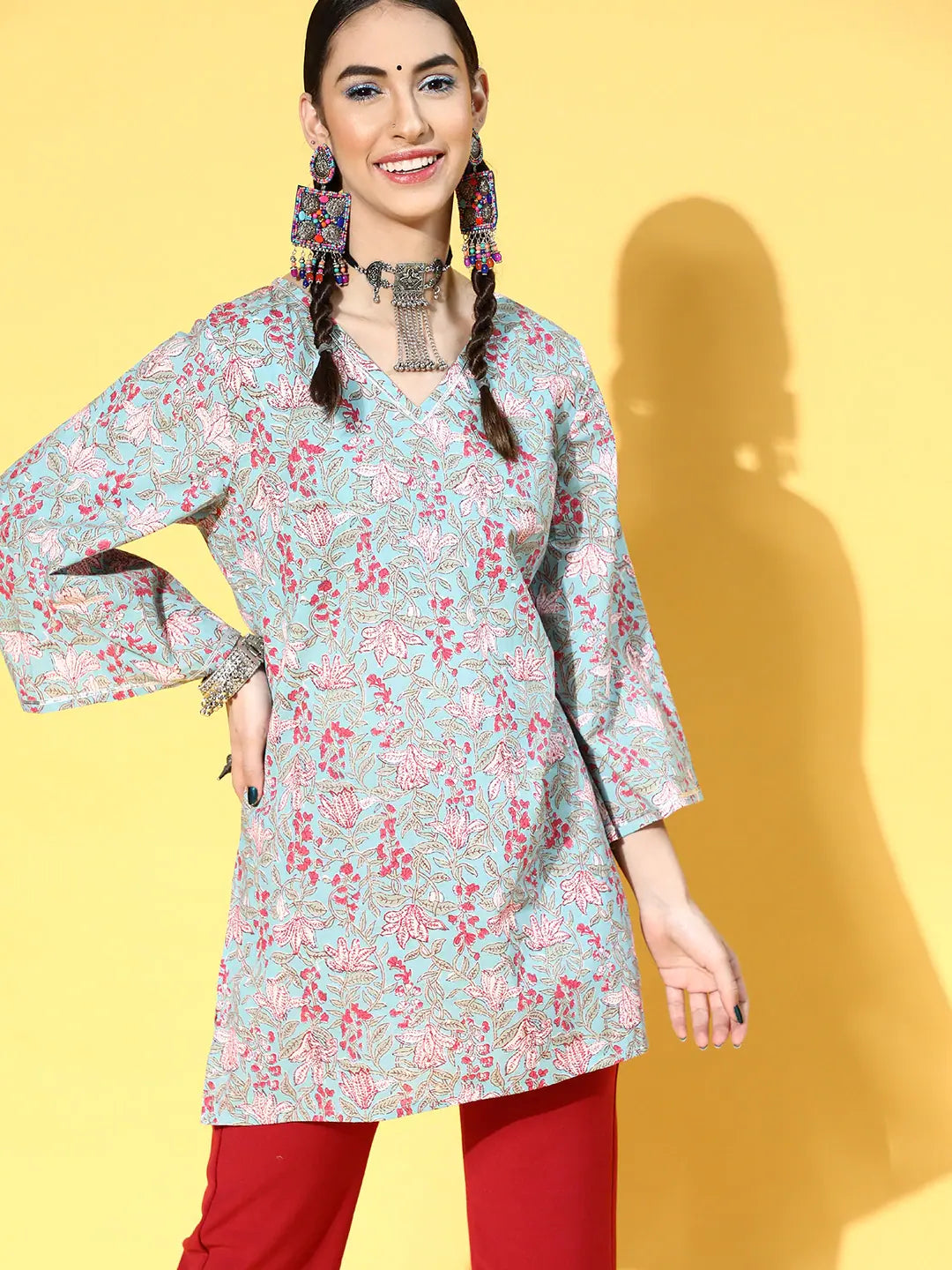 Sky Blue Floral Top - Women's Lehenga & Festive Lehenga