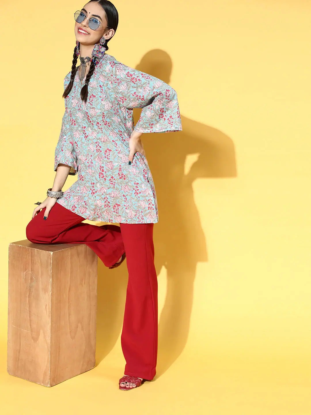 Sky Blue Floral Top - Women's Lehenga & Festive Lehenga