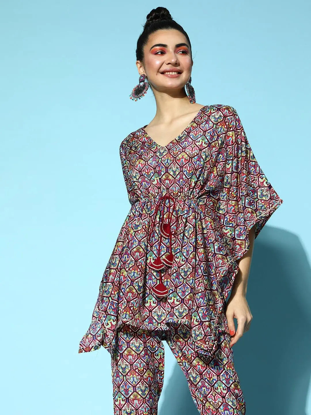 White Patola Kaftan Top - Women's Short Kurti Indian Top