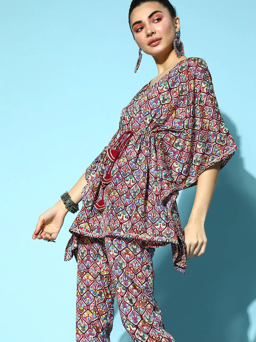 White Patola Kaftan Top - Women's Short Kurti Indian Top