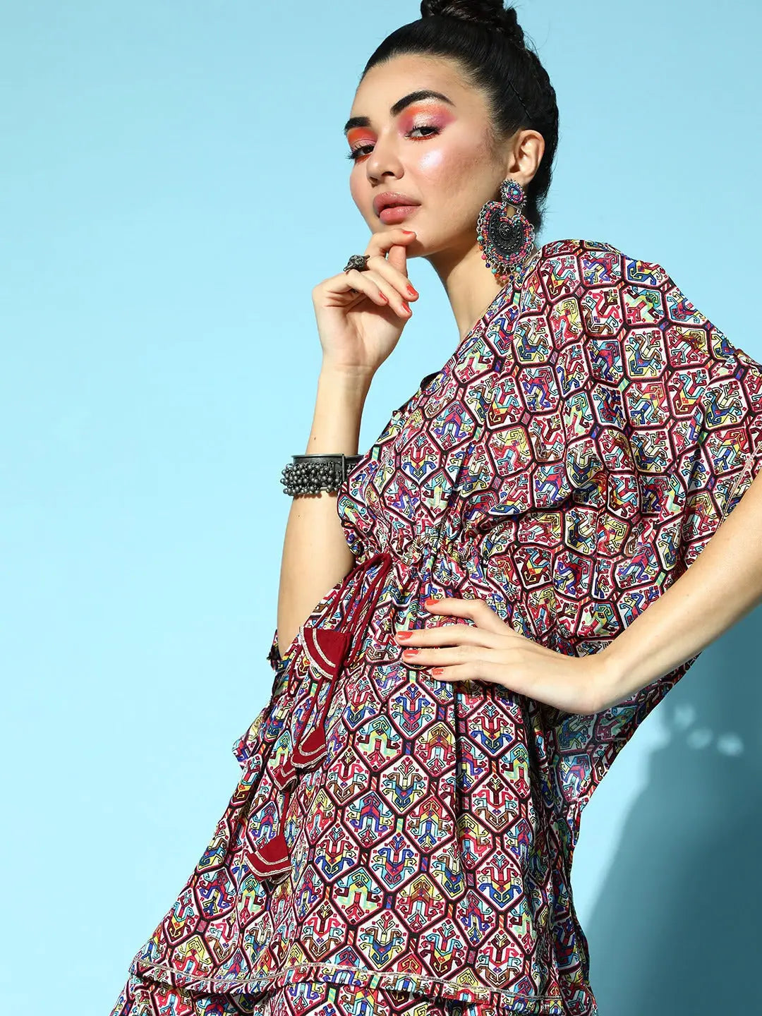 White Patola Kaftan Top - Women's Short Kurti Indian Top