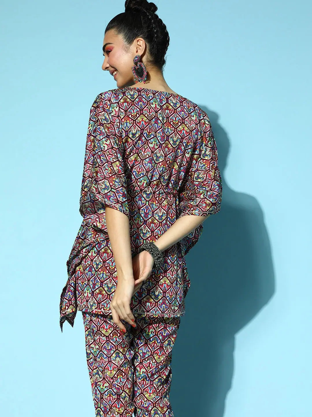 White Patola Kaftan Top - Women's Short Kurti Indian Top
