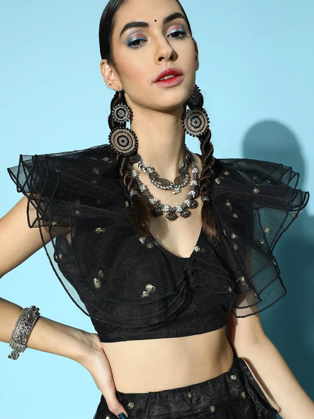 Black Sequin Crop Top - Party Wear Lehenga Styles for Women