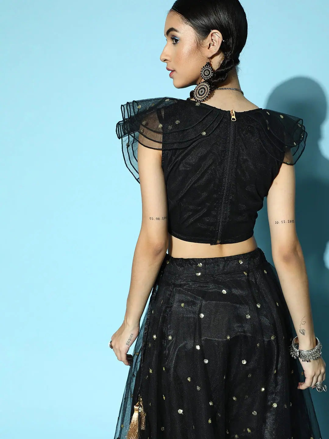 Black Sequin Crop Top - Party Wear Lehenga Styles for Women