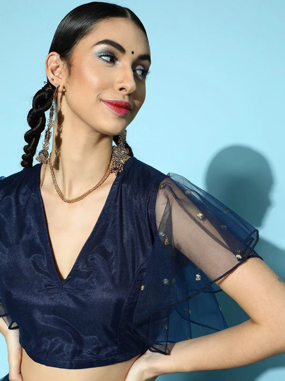 Sequin Frill Crop Top | Women's Lehenga Party Wear