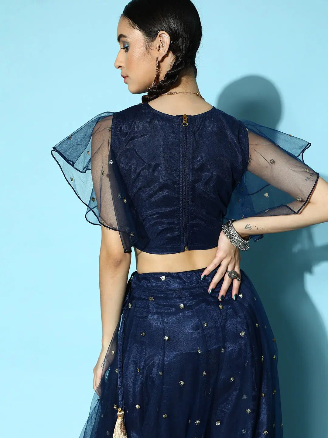Sequin Frill Crop Top | Women's Lehenga Party Wear