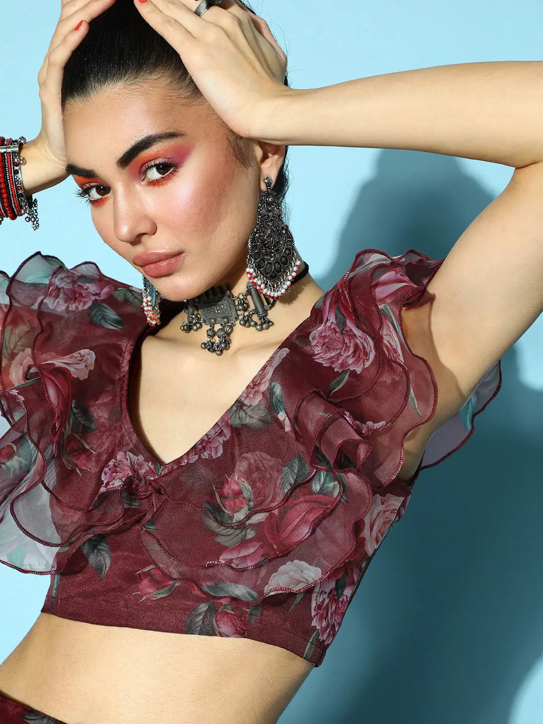 Maroon Floral Crop Top - Women's Designer Lehenga Styles