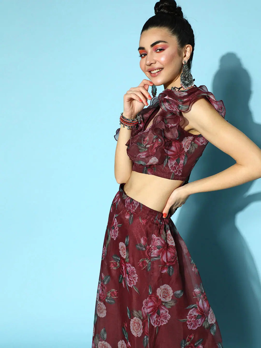 Maroon Floral Crop Top - Women's Designer Lehenga Styles
