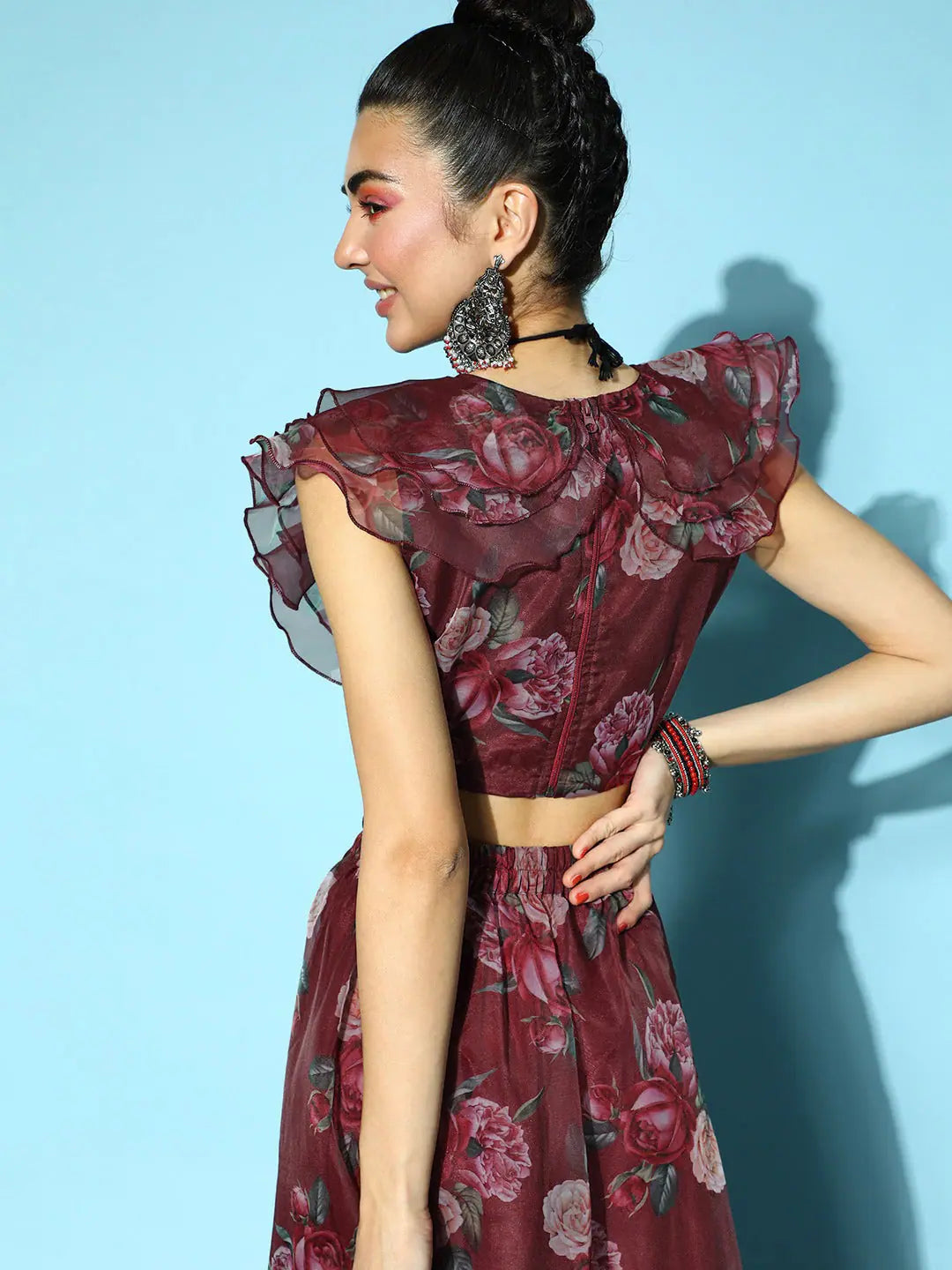 Maroon Floral Crop Top - Women's Designer Lehenga Styles
