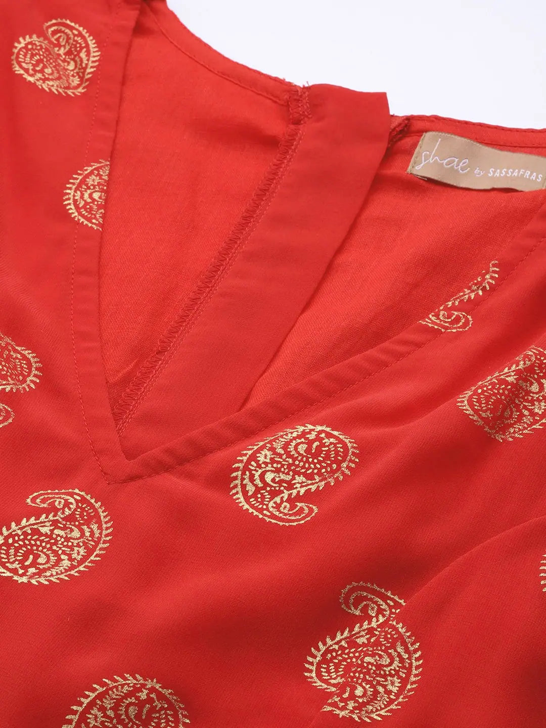 Red Foil Print V Neck Crop Top | Women's Lehenga Designs