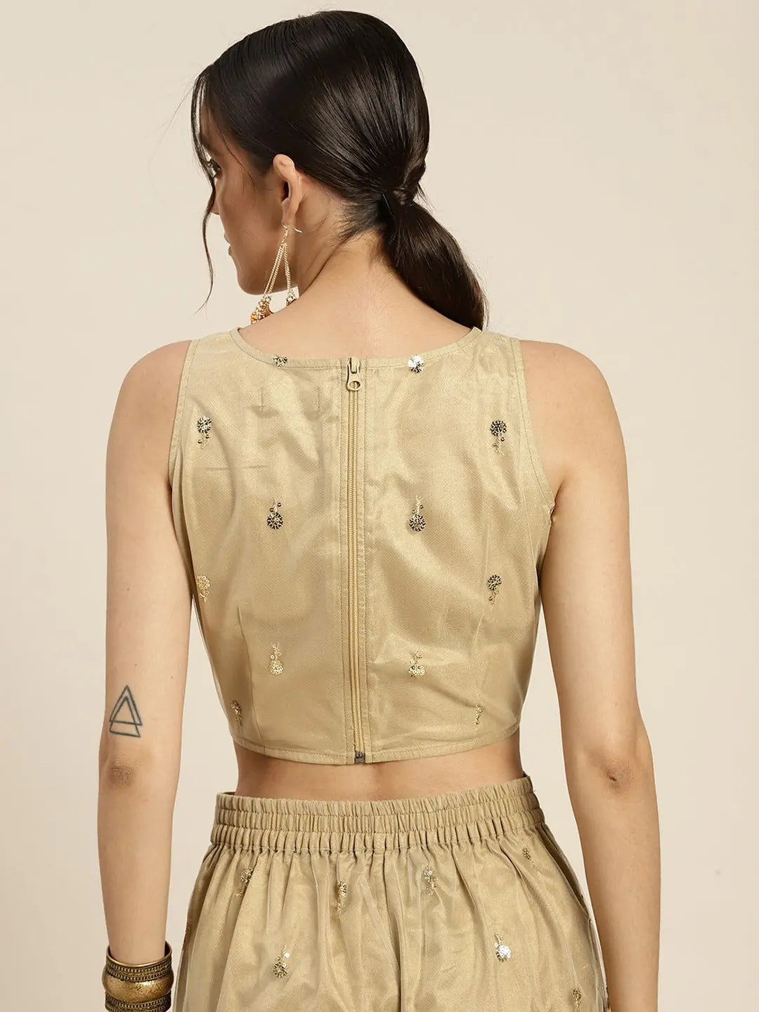 Golden Tulle Sequins Crop Top | Party Wear Lehenga Choli