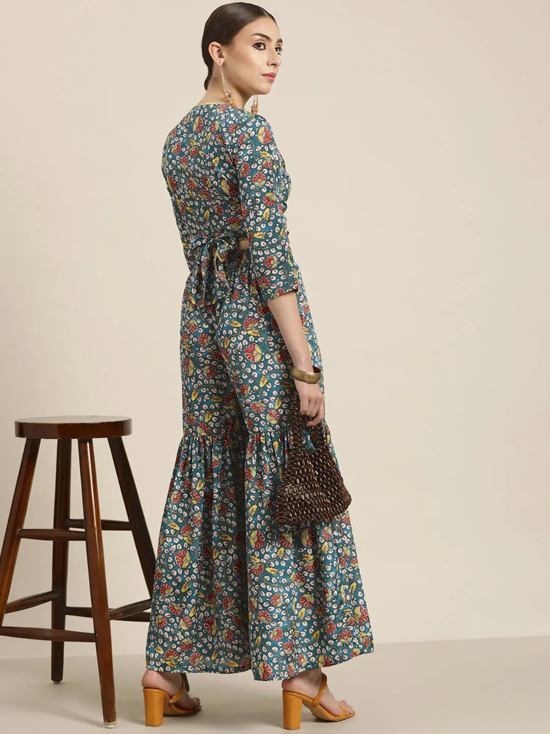Teal Floral Wrap Crop Top | Ethnic Lehenga for Women Options