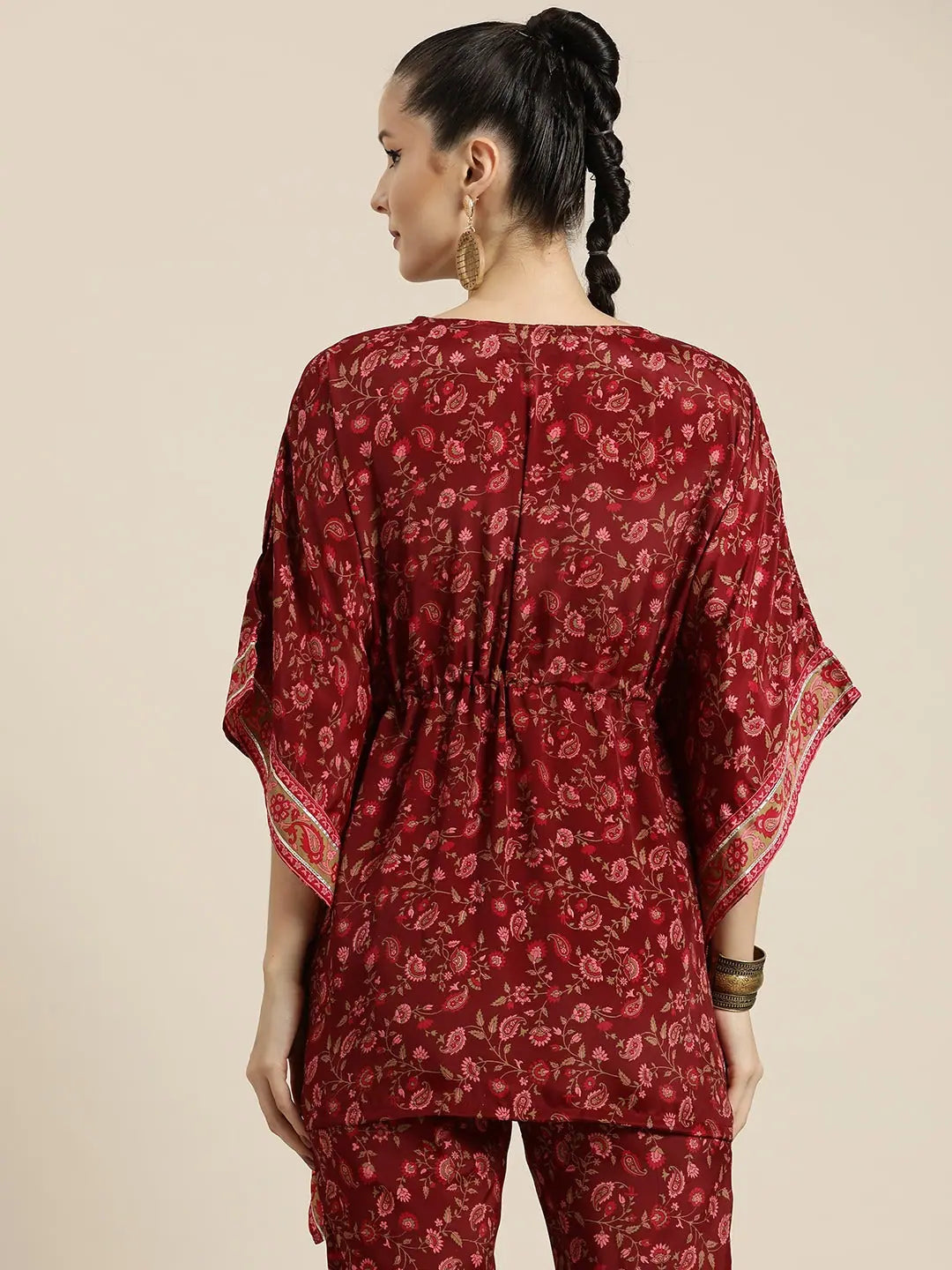 Maroon Floral Kaftan Top - Women's Indian Top Short Kurtis