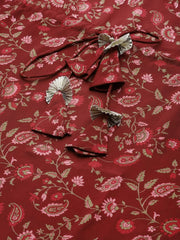 Women Maroon Floral Short Kaftan Top