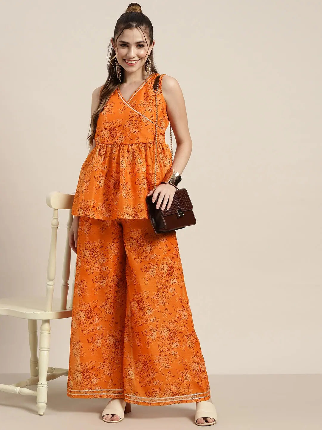 Mustard Floral Wrap Top - Women's Lehenga & Ethnic Fashion