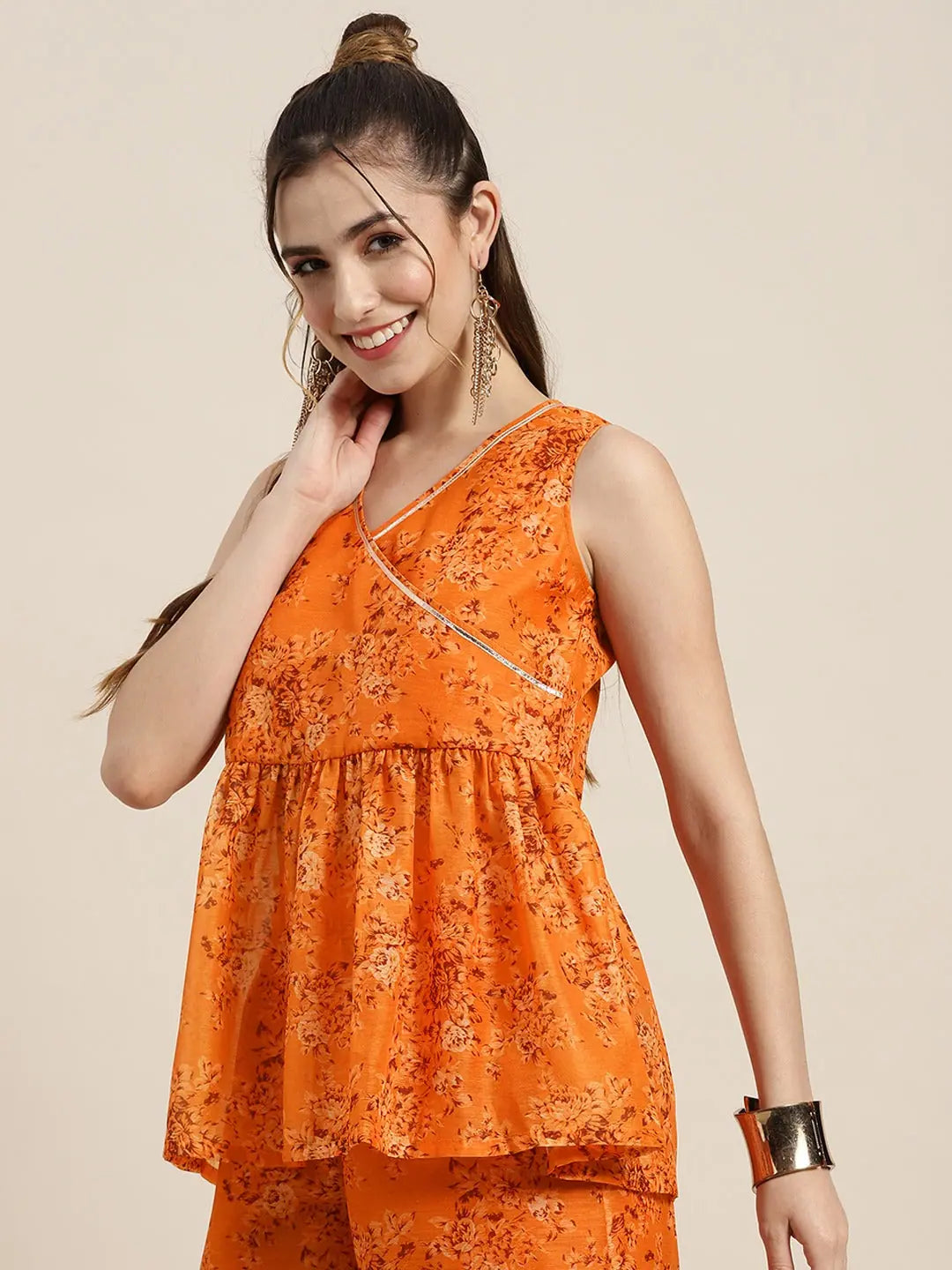 Mustard Floral Wrap Top - Women's Lehenga & Ethnic Fashion