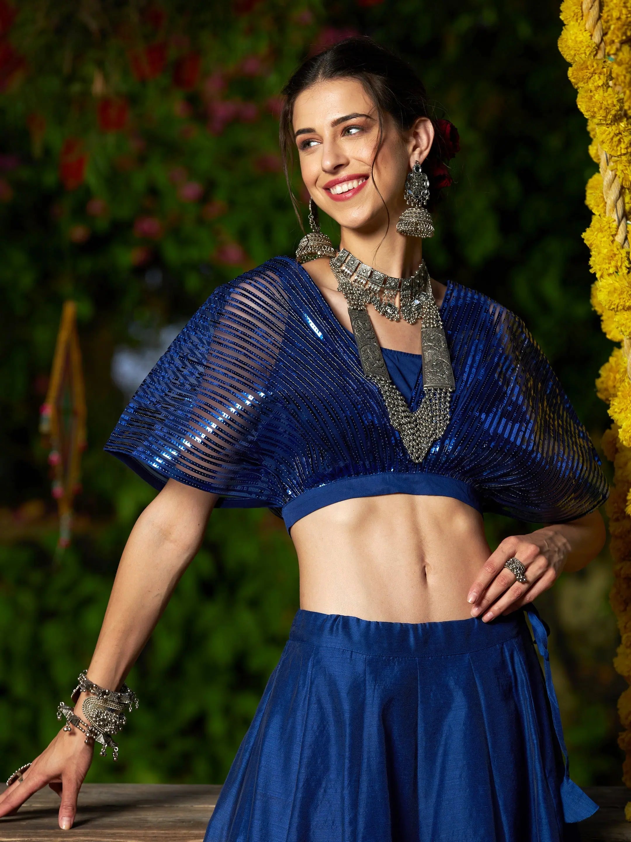 Blue Metallic Stripe Crop Top | Women's Western Wear