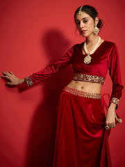 Women Red Velvet Square Neck Crop Top-SHTOP42120