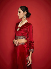 Women Red Velvet Square Neck Crop Top-SHTOP42120