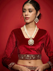 Women Red Velvet Square Neck Crop Top-SHTOP42120