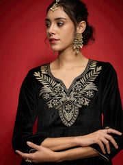 Women Black Velvet Embroidered Peplum Top With Palazzos-SHTOP42122_SHPAN51057