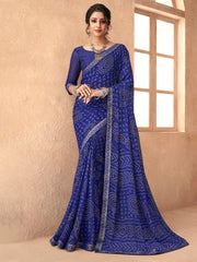 Women's Chiffon Blue Embellished Designer Saree With Blouse Piece-SIMYA25803C