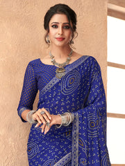 Women's Chiffon Blue Embellished Designer Saree With Blouse Piece-SIMYA25803C