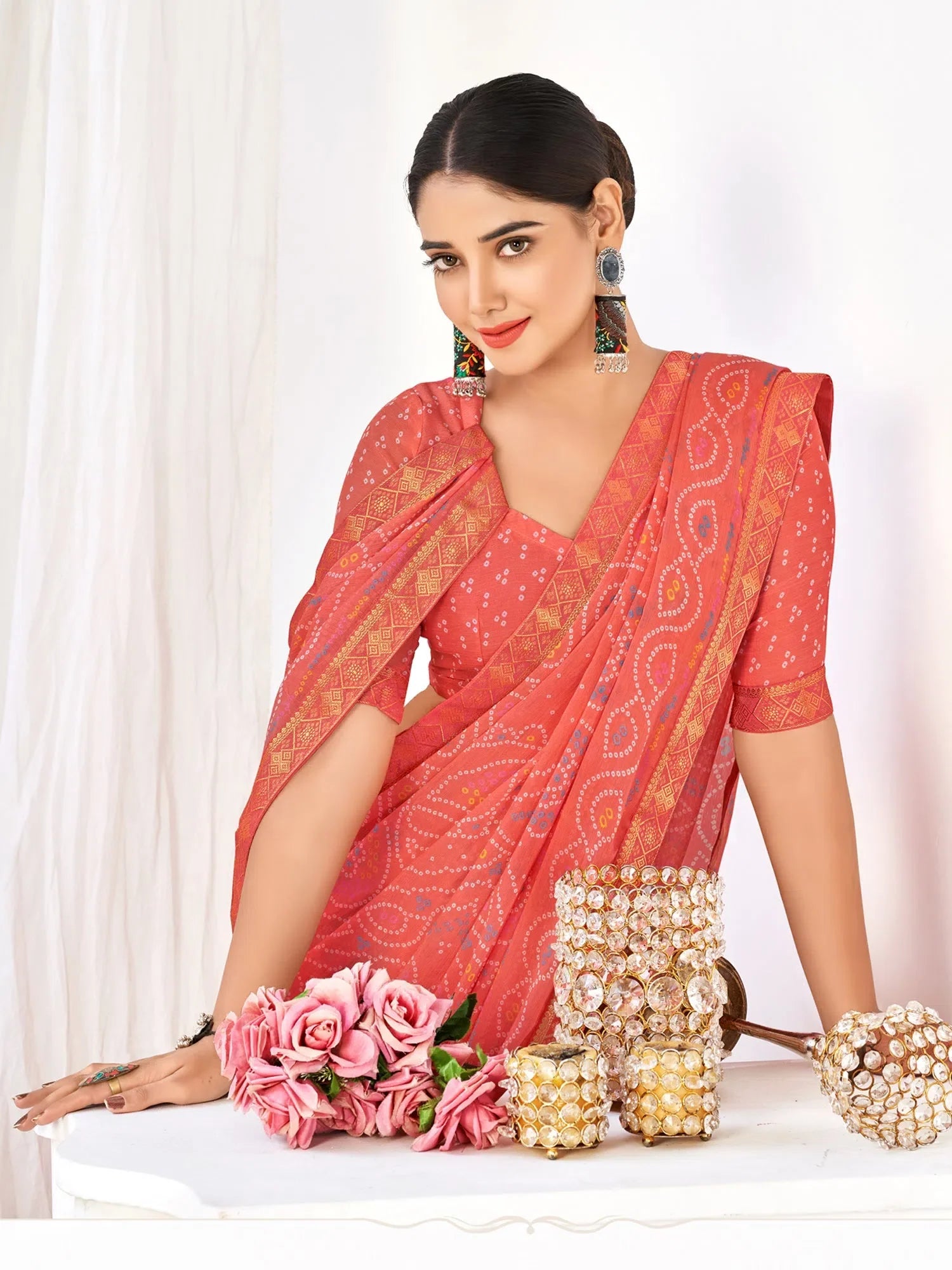 Peach Embellished Saree | Designer Sarees India