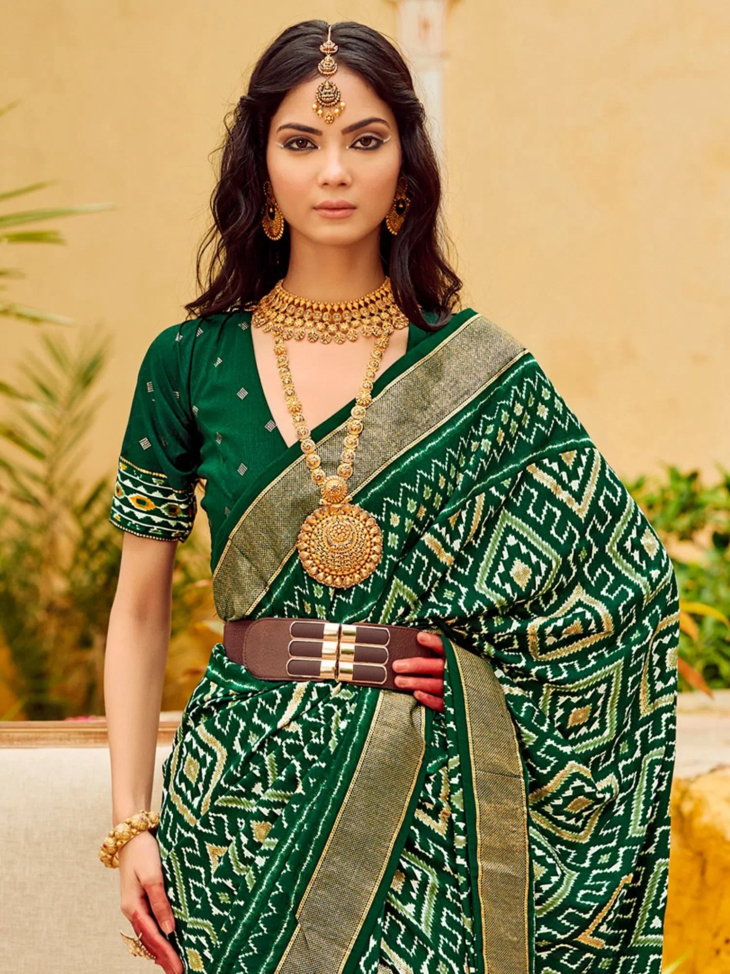 Green Printed Polyester Saree | Designer Sarees India